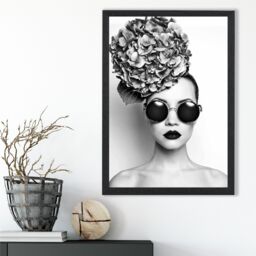 ARTZE Girl with Dark Sunglasses Fashion Black & White Photo Framed Print SIZE: A3 with Black Frame - Size: A4 - thumbnail 2