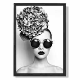 ARTZE Girl with Dark Sunglasses Fashion Black & White Photo Framed Print SIZE: A3 with Black Frame - Size: A4 - thumbnail 1