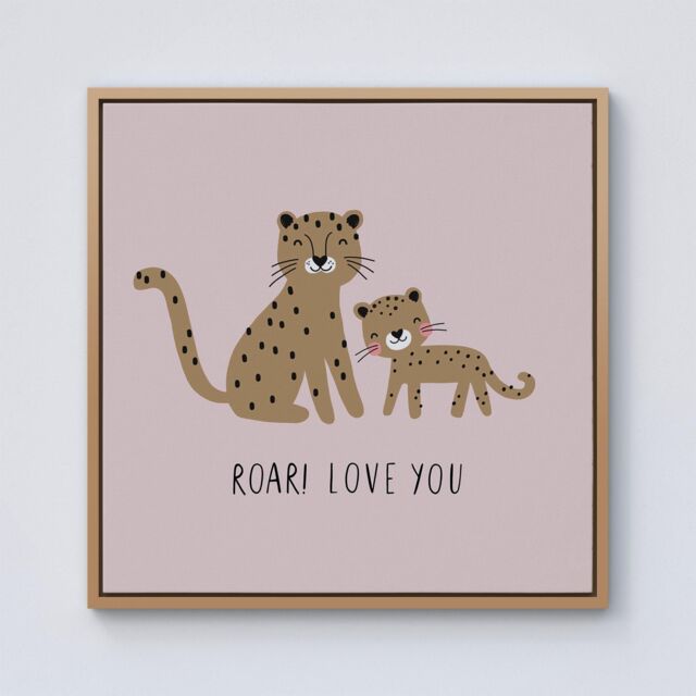Warren Reed - Designer Roar Love You Framed Canvas in Light Brown - Size: w40 inch x h40 inch - image 1