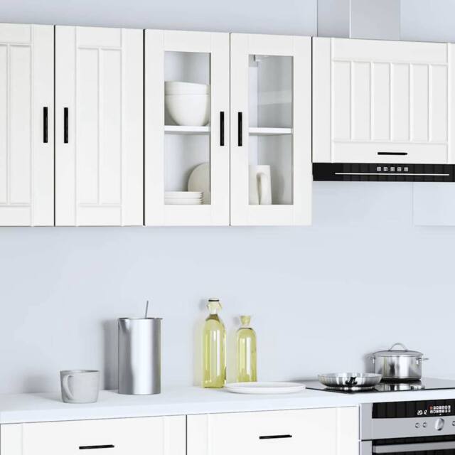 Berkfield Home Kitchen Wall Cabinet with Glass Door Porto White - image 1