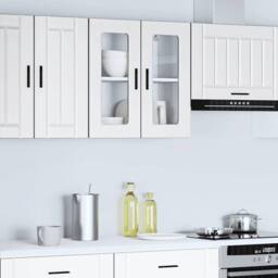 Berkfield Home Kitchen Wall Cabinet with Glass Door Porto White - thumbnail 2