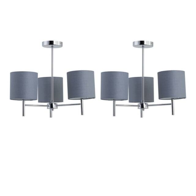 First Choice Lighting Set of 2 Brea - Chrome 3 Light Fittings with Grey Cotton Shades in Silver - image 1