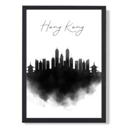 ARTZE Hong Kong Watercolour Skyline City Framed Print SIZE: A4 with Black Frame - Size: A3 - thumbnail 1