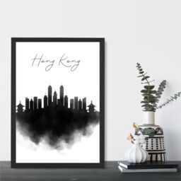 ARTZE Hong Kong Watercolour Skyline City Framed Print SIZE: A4 with Black Frame - Size: A3 - thumbnail 2