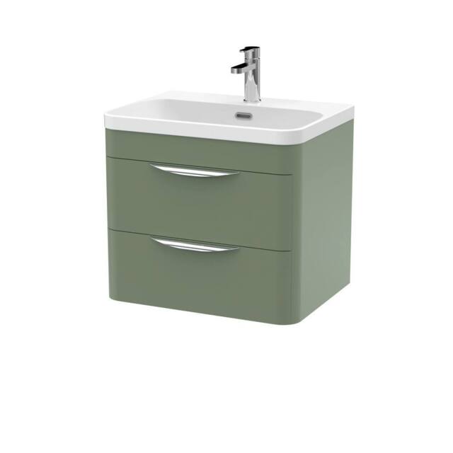 Balterley Wave 600mm Wall Hung 2 Drawer & Thin-Edge Ceramic Basin - Satin Green - image 1