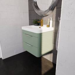 Balterley Wave 600mm Wall Hung 2 Drawer & Thin-Edge Ceramic Basin - Satin Green - thumbnail 4