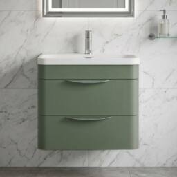 Balterley Wave 600mm Wall Hung 2 Drawer & Thin-Edge Ceramic Basin - Satin Green - thumbnail 6