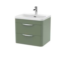 Balterley Wave 600mm Wall Hung 2 Drawer & Thin-Edge Ceramic Basin - Satin Green