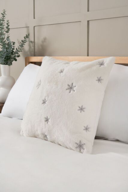 BHS Christmas Sparkling Snowflakes Cushion in White - Size: Small - image 1