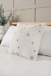 BHS Christmas Sparkling Snowflakes Cushion in White - Size: Small