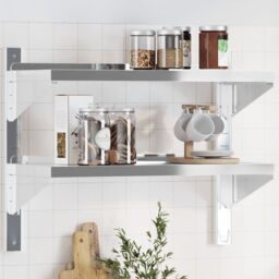 Berkfield Home 2-Tier Wall Shelf 75x30x60 cm Silver Stainless Steel - Size: 75 x 30 x 60 cm