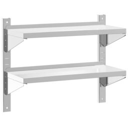 Berkfield Home 2-Tier Wall Shelf 75x30x60 cm Silver Stainless Steel - Size: 75 x 30 x 60 cm - thumbnail 2