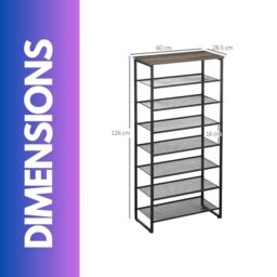 FURNOS 8-Tier Industrial Vertical Shoe Rack With Mesh Shelves in Grey - thumbnail 6
