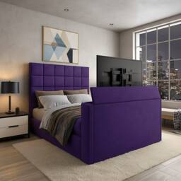 PARADISE BEDS LTD Royal Upholstered Dream Sleep Tv Bed With Ottoman Lift Storage in Purple - Size: King - thumbnail 1