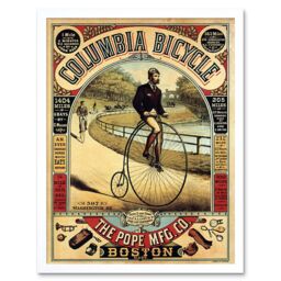 "Artery8 Wall Art Print Penny Farthing Bicycle Boston Usa Cycling Vintage Advert Art Framed in White - Size: W12"" x H16""" - thumbnail 1