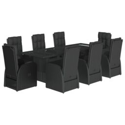 Berkfield Home 9 Piece Garden Dining Set with Cushions Black Poly Rattan - thumbnail 2