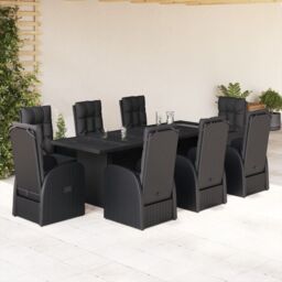 Berkfield Home 9 Piece Garden Dining Set with Cushions Black Poly Rattan - thumbnail 1