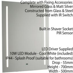 Loops IP44 LED Bathroom Mirror 70cm x 50cm Vanity Light IR Switch & Dual Shaver Socket - Size: 70 cm x 50 cm - thumbnail 2
