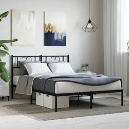 Berkfield Home Metal Bed Frame with Headboard Black 160x200 cm - thumbnail 2