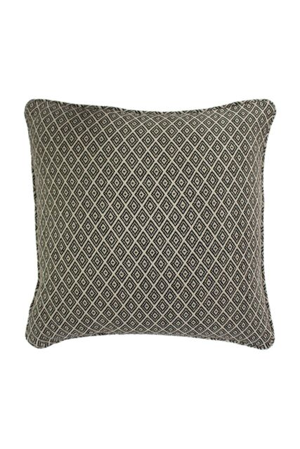 Paoletti Tangier Woven Geometric Fringed Cushion in Black - Size: 55 cm x 55 cm - image 1