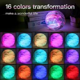 EONLION 16 Colors LED USB Star Galaxy Moon Lamp w/ Stand Remote 3D Night Light - thumbnail 3