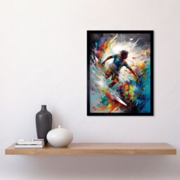 "Artery8 Wall Art Print Surfer Surfing on Rainbow Paint Splat Waves Art Framed in Black - Size: W12"" x H16""" - thumbnail 2