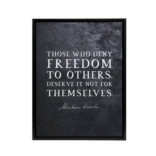 "Artery8 Abraham Lincoln Freedom Slate Quote Framed Canvas Wall Art Print in Grey - Size: W12"" x H16""" - image 1