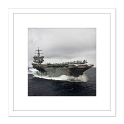 Artery8 Military USA Navy USS Enterprise Aircraft Carrier Photo 8X8 Inch Square Wooden Framed Wall Art Print Picture with Mount in White - thumbnail 1