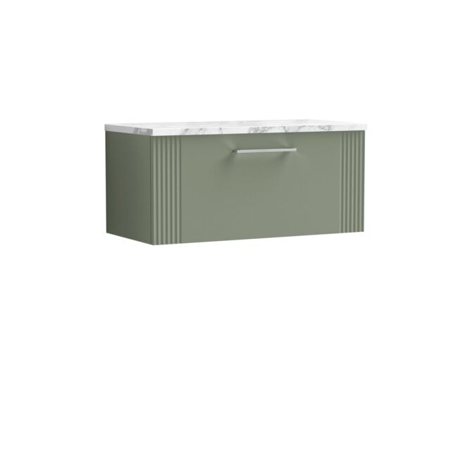 Balterley 1 Drawer Wall Hung Vanity Unit Marble Laminate Worktop, Green 800mm - image 1