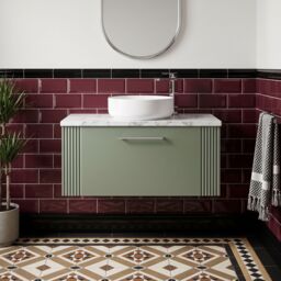 Balterley 1 Drawer Wall Hung Vanity Unit Marble Laminate Worktop, Green 800mm - thumbnail 8