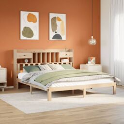Berkfield Home Bookcase Bed without Mattress 180x200cm Solid Wood Pine in Brown - Size: Super King - thumbnail 1
