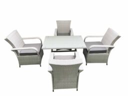 Fimous Outdoor Rattan Garden Furniture Set Patio 4 Chairs Plus Rectangular Dining Table Sets Light Grey Mixed - thumbnail 4