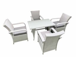 Fimous Outdoor Rattan Garden Furniture Set Patio 4 Chairs Plus Rectangular Dining Table Sets Light Grey Mixed - thumbnail 3