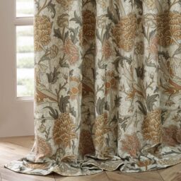 Morris & Co Cray Floral Velvet Room Darkening Pencil Pleat Curtains in Stone - Size: 229 cm width x 229 cm drop - thumbnail 5
