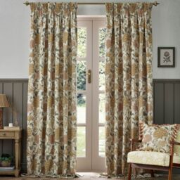 Morris & Co Cray Floral Velvet Room Darkening Pencil Pleat Curtains in Stone - Size: 229 cm width x 229 cm drop - thumbnail 2