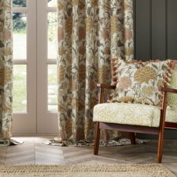 Morris & Co Cray Floral Velvet Room Darkening Pencil Pleat Curtains in Stone - Size: 229 cm width x 229 cm drop - thumbnail 4