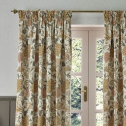 Morris & Co Cray Floral Velvet Room Darkening Pencil Pleat Curtains in Stone - Size: 229 cm width x 229 cm drop - thumbnail 3