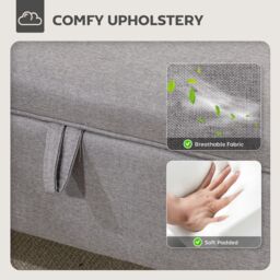HOMCOM Linen Storage Ottoman Storage Box with Rubberwood Legs in Light Grey - thumbnail 6