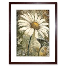"Artery8 Wall Art Print Pastel Watercolour Daisy Flower Bloom Artwork Framed 9X7 Inch in Brown - Size: W7"" x H9""" - thumbnail 1