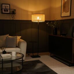 ValueLights Tavel Brushed Matt Black Floor Lamp Light with Velvet Shade in Natural - Size: 18 inches - thumbnail 4