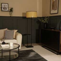 ValueLights Tavel Brushed Matt Black Floor Lamp Light with Velvet Shade in Natural - Size: 18 inches