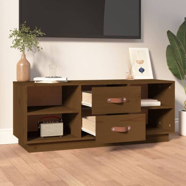 Berkfield Home TV Cabinet Honey Brown 100x34x40 cm Solid Wood Pine - Size: 100 x 34 x 40 cm - image 1