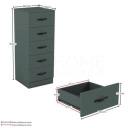HD Designs Riano 5 Drawer Narrow Chest Storage in Green - thumbnail 2