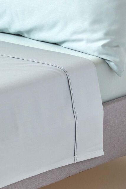 Homescapes Sateen Cotton Flat Sheet 400 TC in Duck Egg Blue - Size: Double Flat - image 1