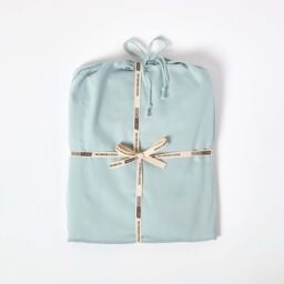 Homescapes Sateen Cotton Flat Sheet 400 TC in Duck Egg Blue - Size: Double Flat - thumbnail 5