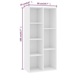 Berkfield Home Book Cabinet White 50x25x106 cm Engineered Wood - Size: 50 x 25 x 106 cm - thumbnail 6