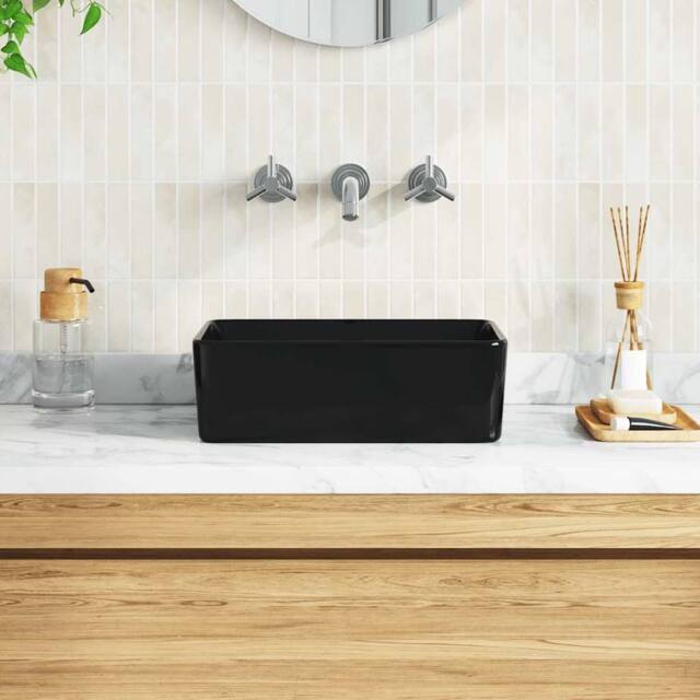 Berkfield Home Charming Wash Basin 40x30x13 cm Ceramic Black - Size: 40 x 30 x 13 cm - image 1