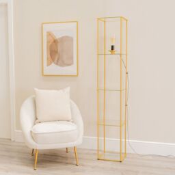 ValueLights Gobie Metal Frame with Glass Storage Shelf Floor Lamp with LED Bulb in Gold - thumbnail 4