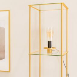 ValueLights Gobie Metal Frame with Glass Storage Shelf Floor Lamp with LED Bulb in Gold - thumbnail 5