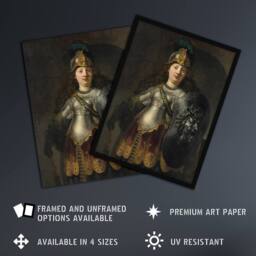Artery8 Bellona Roman Goddess of War Rembrandt Framed Wall Art Print in Grey - Size: A4 - thumbnail 2